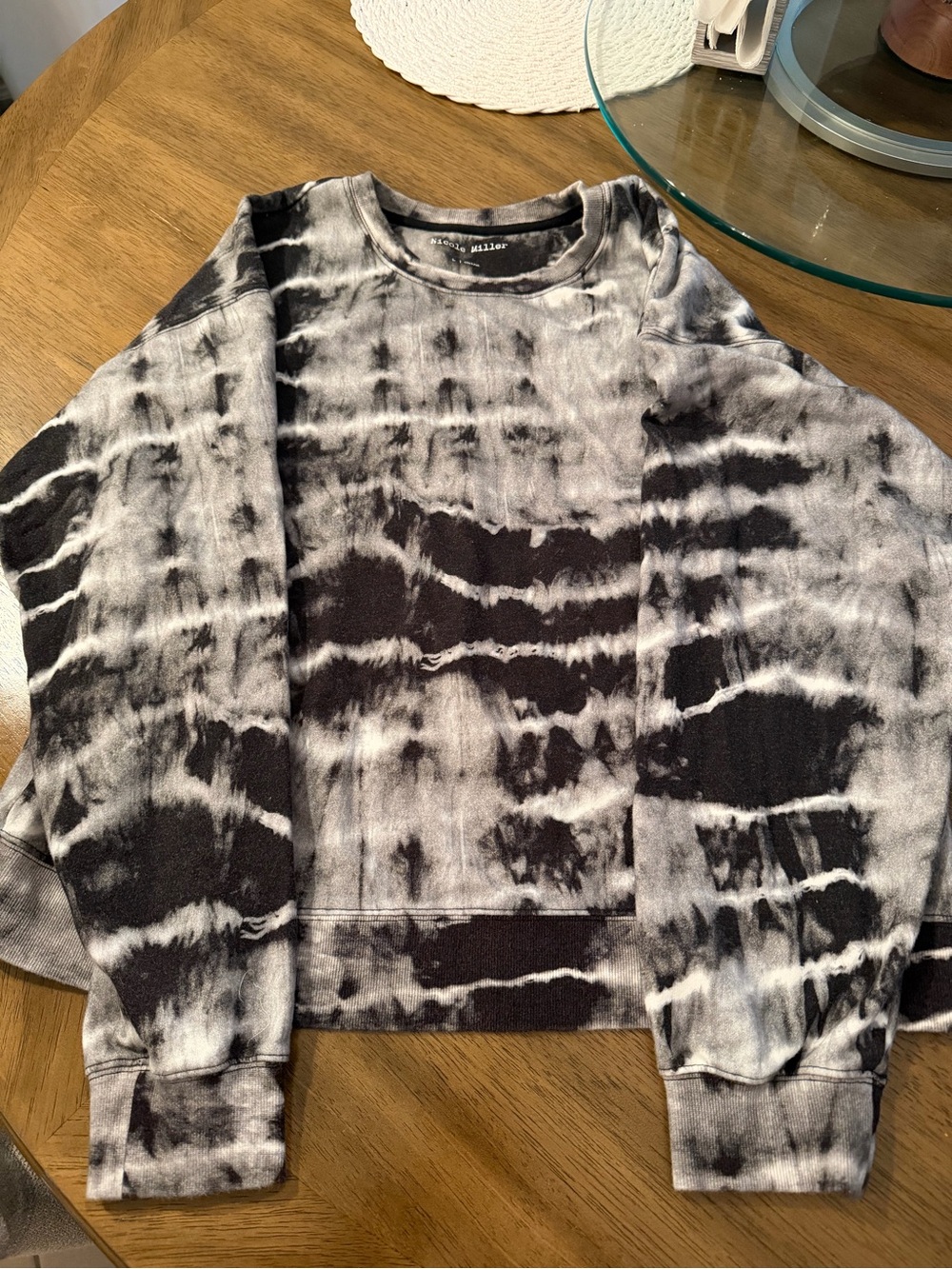 Nicole Miller Tie-Dye Crewneck Sweater - Black & White